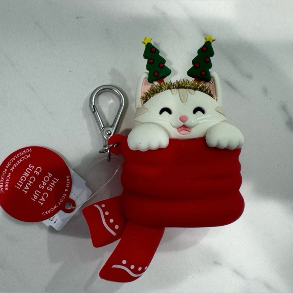 NEW Bath & Body Works Holiday Kitty Cat Pop Up PocketBac Holder Key Chain